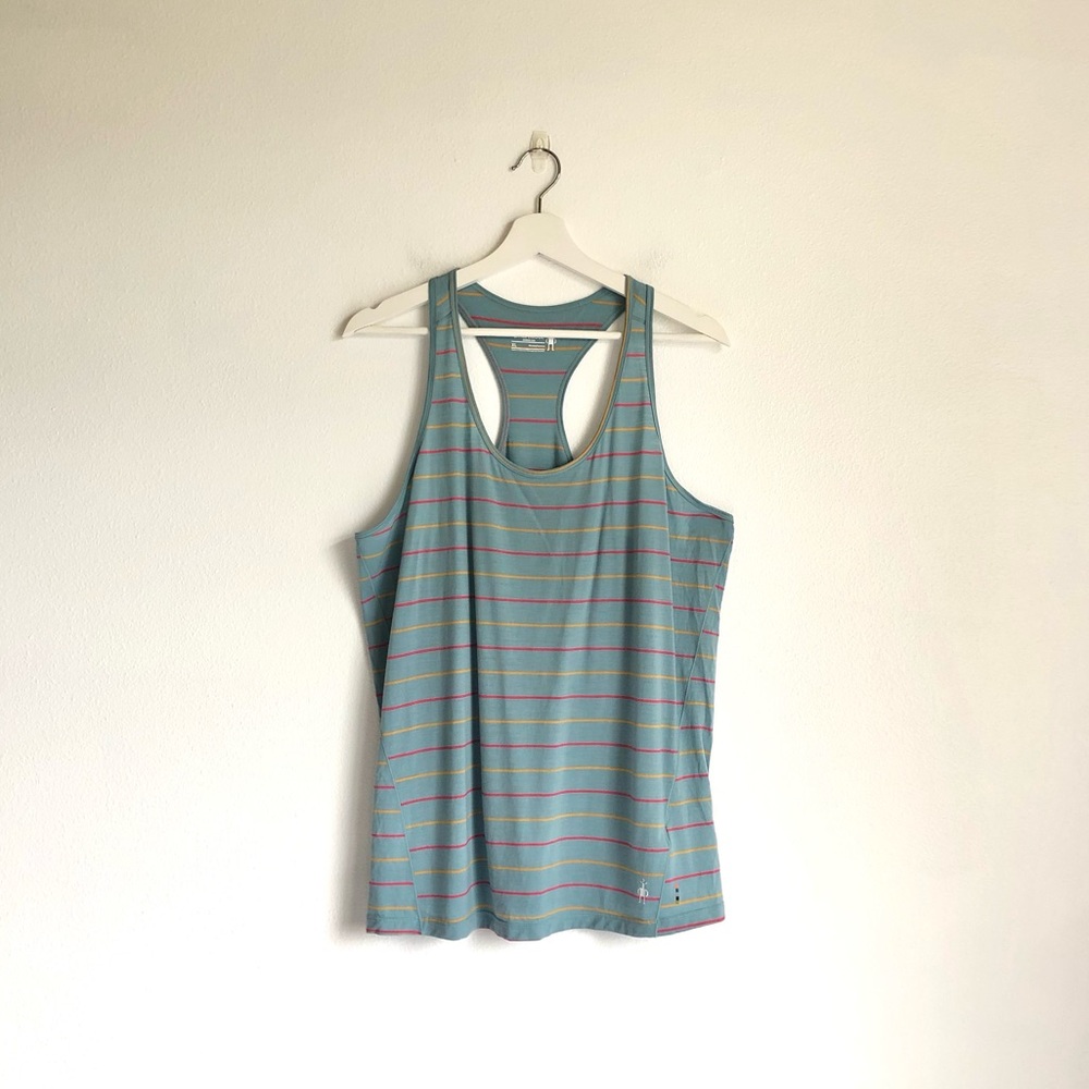 Smartwool Merino 150 Blue Stripe Baselayer Racerback Tank Top Size XL